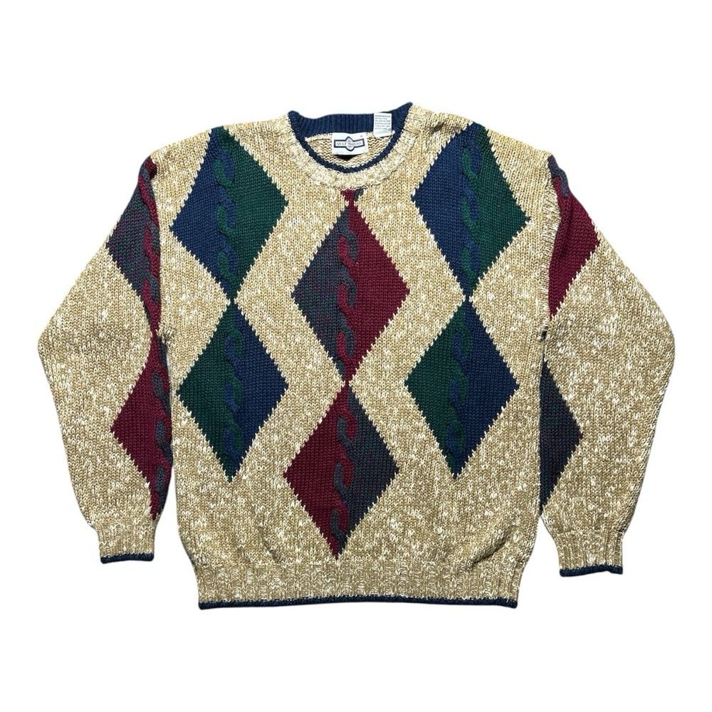 Vintage 3d Knit Cotton Blend Sweater Men's Medium Chain Multicolor Golf Traders‎
